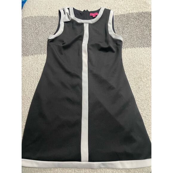 Betsey Johnson Womens Sz 12 60's Inspired Classic Shoulder Bow Shift Dress Black - Picture 1 of 11
